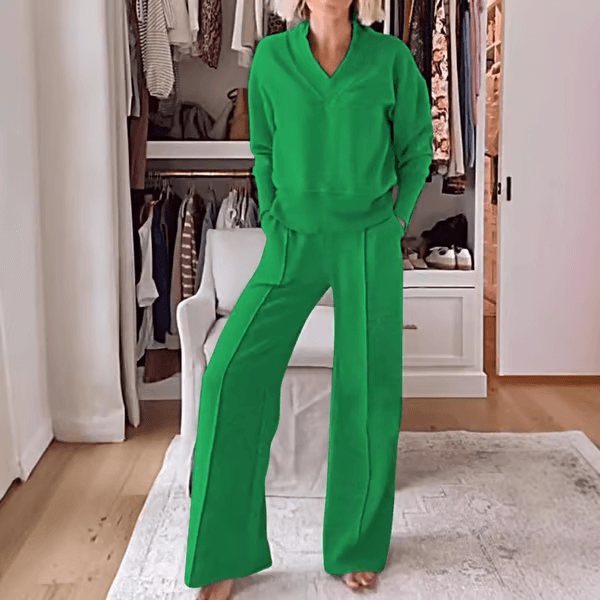 💖💖Women's Solid Color V-neck Top & Pants Two-piece Set